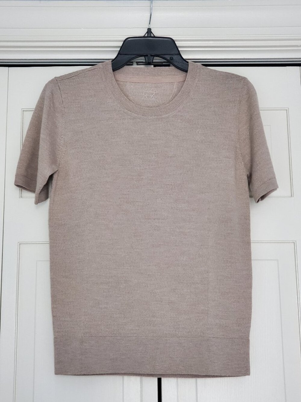 Woolx Anna 100% Merino Wool Crew Neck Short Sleeve Sweater XS Sandstone Haze